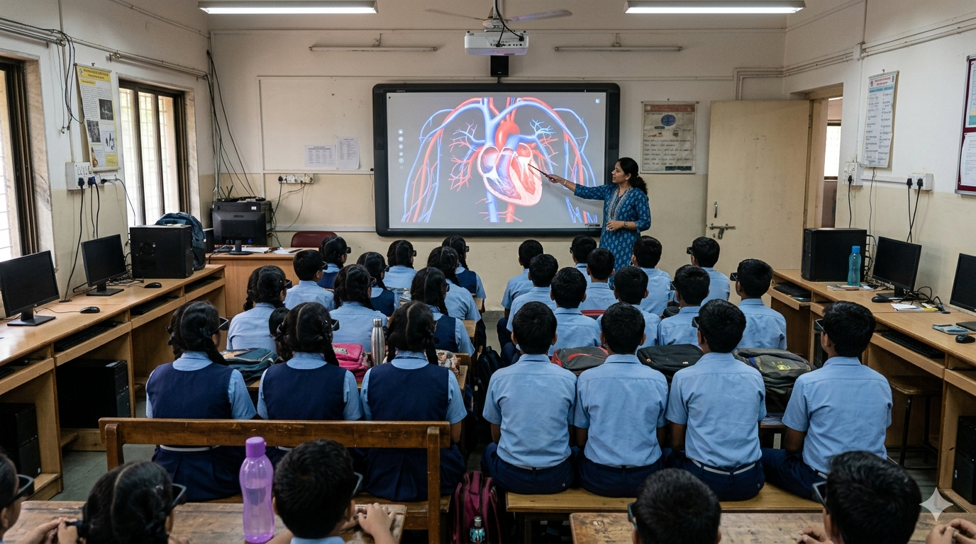 Students using 3D projector