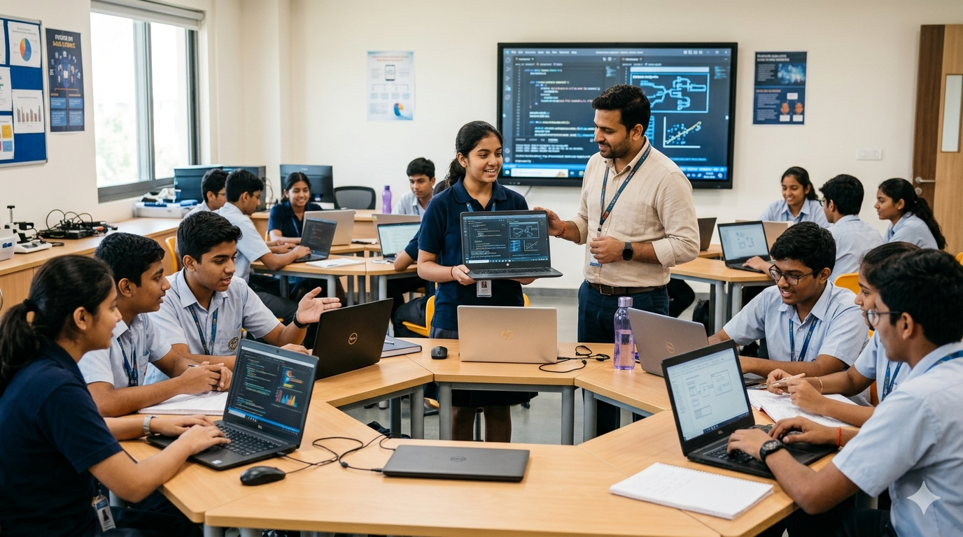 Students learning coding