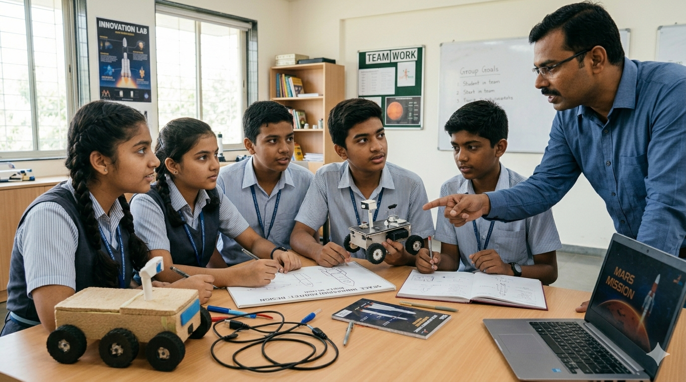 Students brainstorming innovation project together